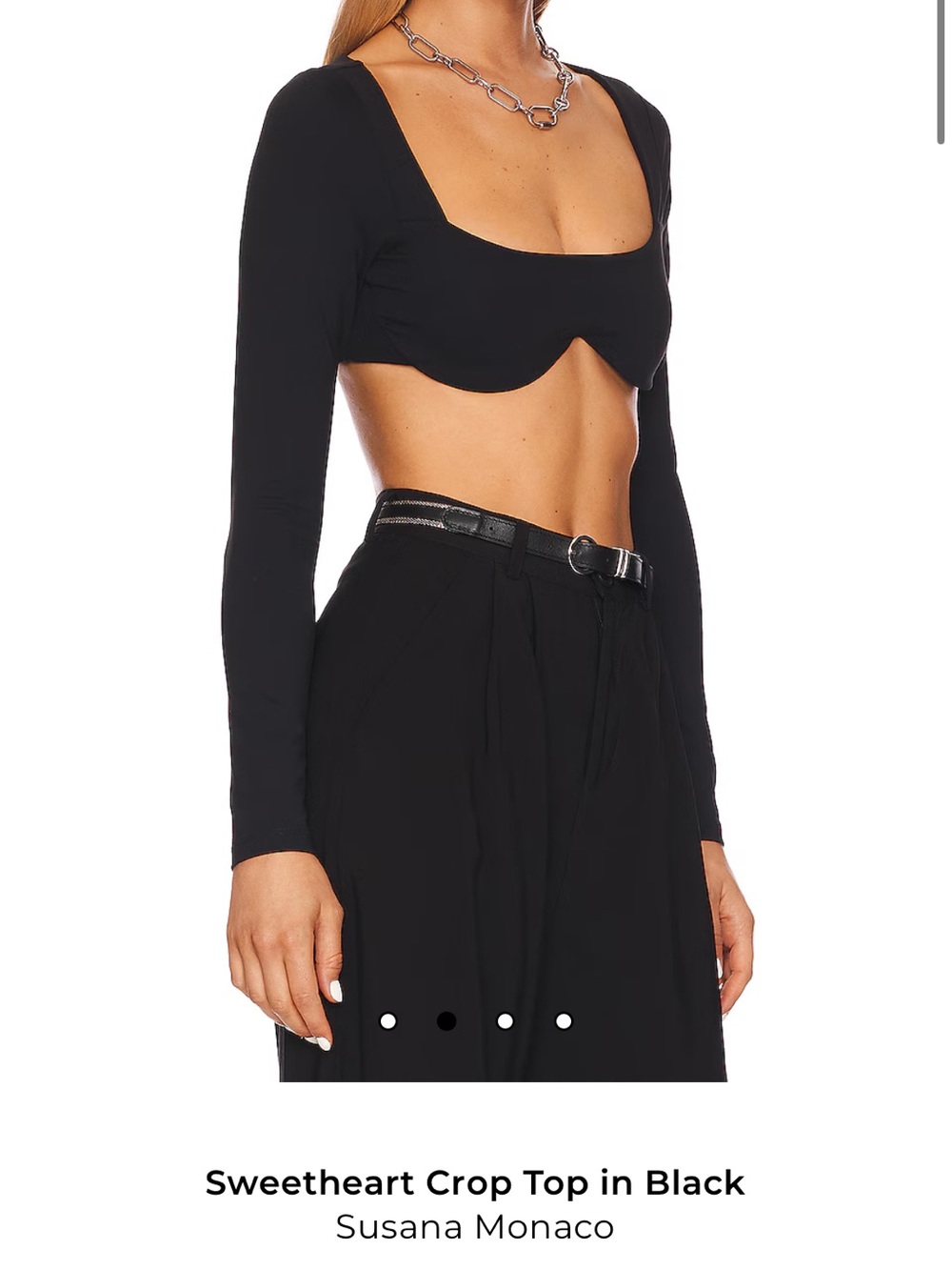 Susana Monaco Black Long-Sleeve Underbust Crop Top - Sweetheart Crop Top